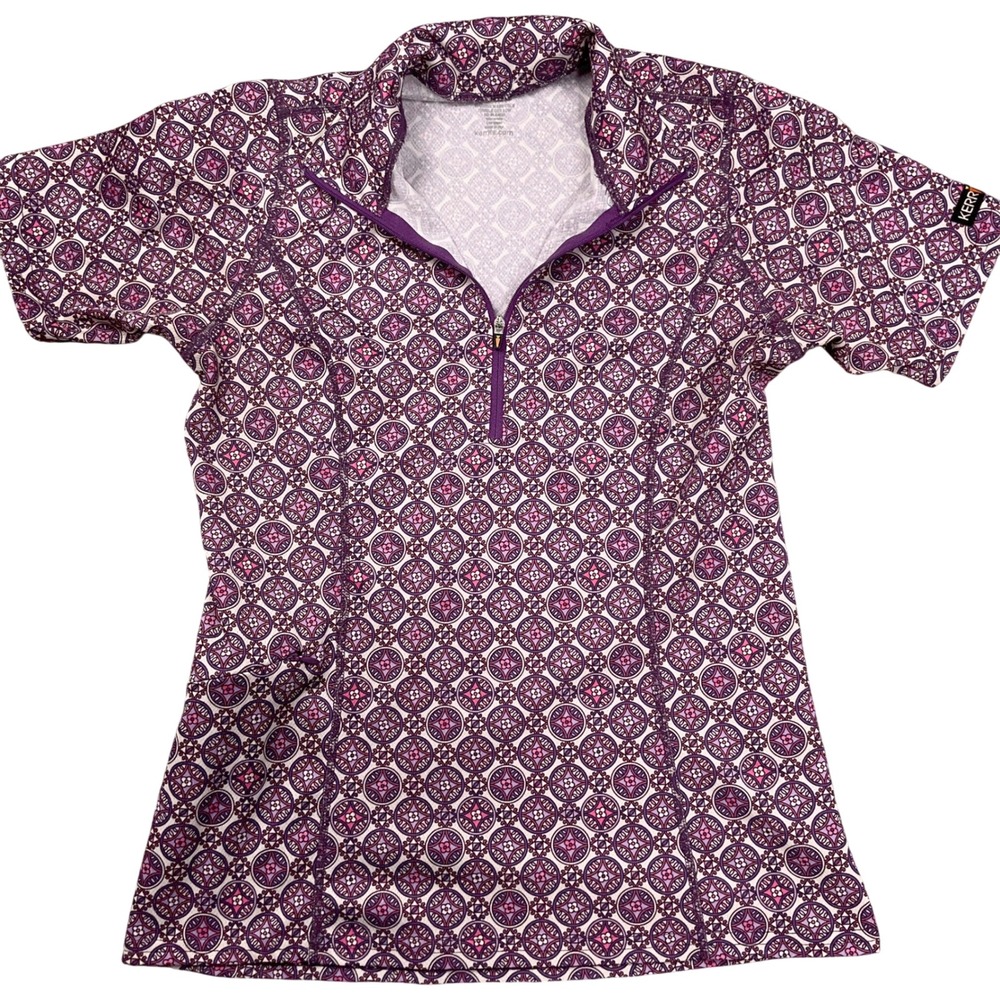 Kerrits Riding Top Womens XSmall Purple Medallion 1/4 Zip Short Sleeve Athletic